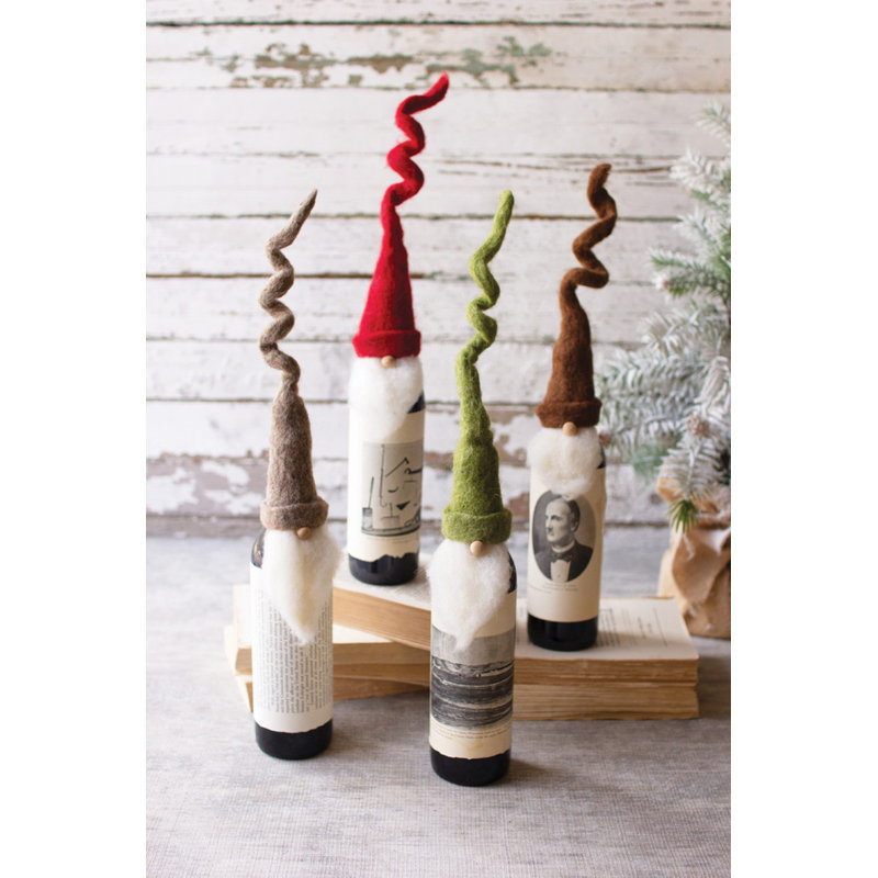  Felt Santa Wine Toppers – 14.57" Curly Hat Christmas Set of 4