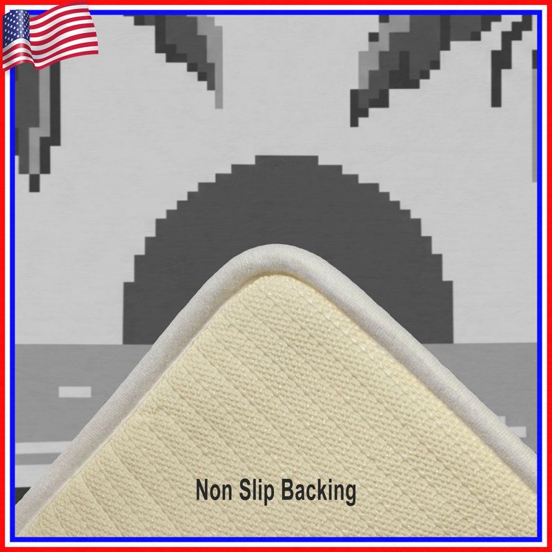 Tapis de bain à motif pixelisé de plage tropicale, L 24 po x L 17 po, Gris moyen / noir