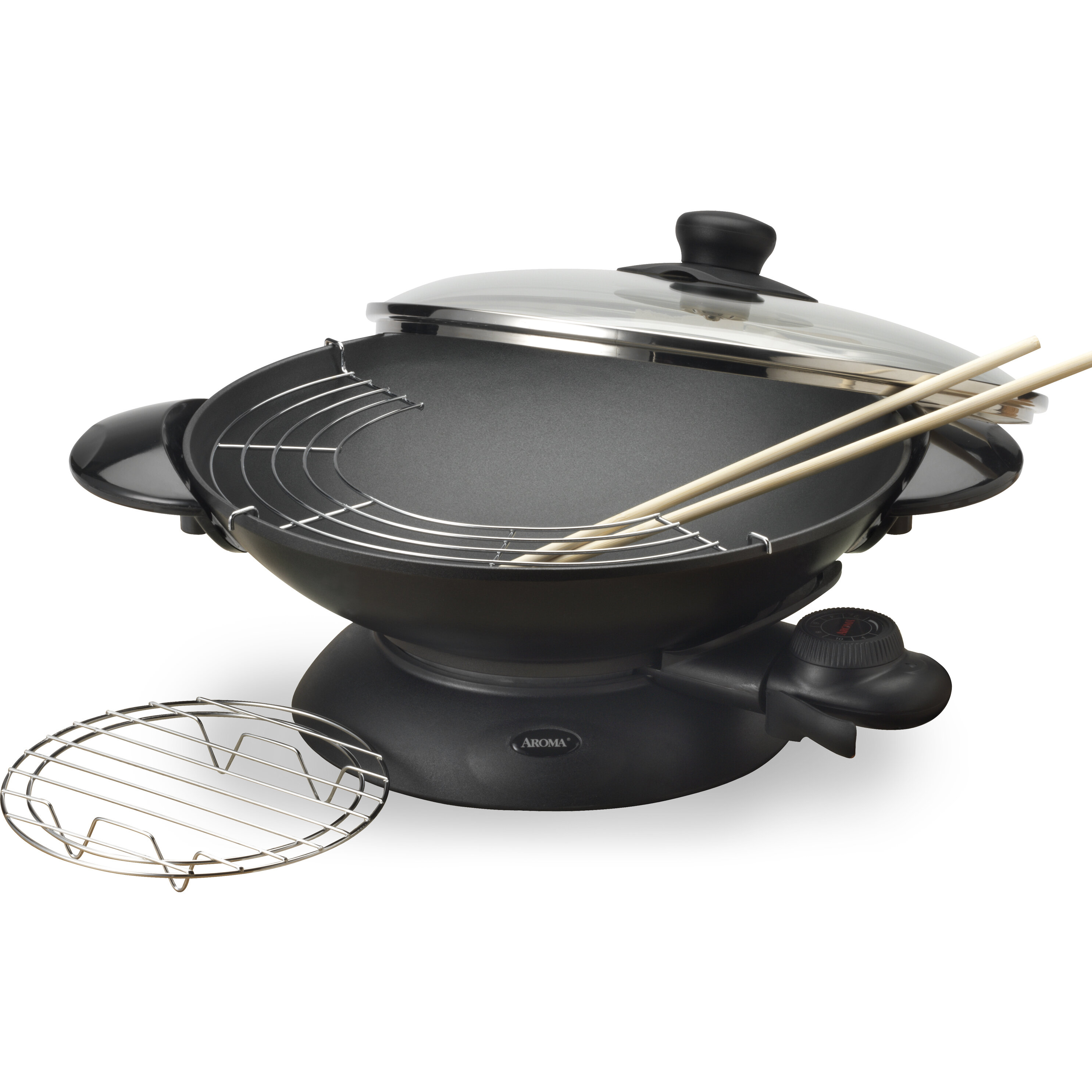 Aroma 13.5 Cast Iron Electric Wok with Glass Lid & Reviews