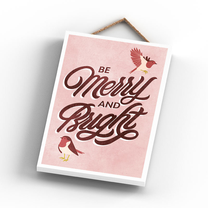 Xmas Be Merry and Bright Wooden Plaque, 18.5cm H x 12cm W x 0.9cm D