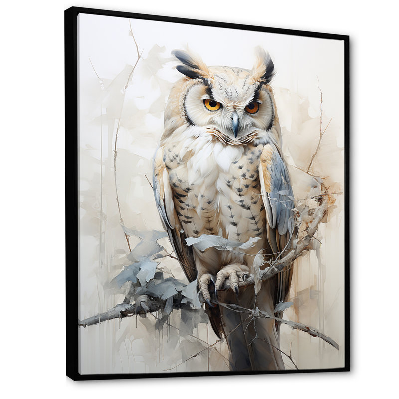 «Wise And Watchful Majestic Owl I», art mural hibou, H 32 po x l 16 po x P 1 po, Cadre flottant noir