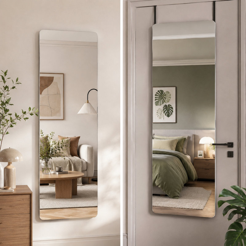 47.05-inch full-length mirror with an aluminum alloy frame; can be hung over a door or mounted on a wall—ideal for bedrooms, living rooms, and other spaces.
