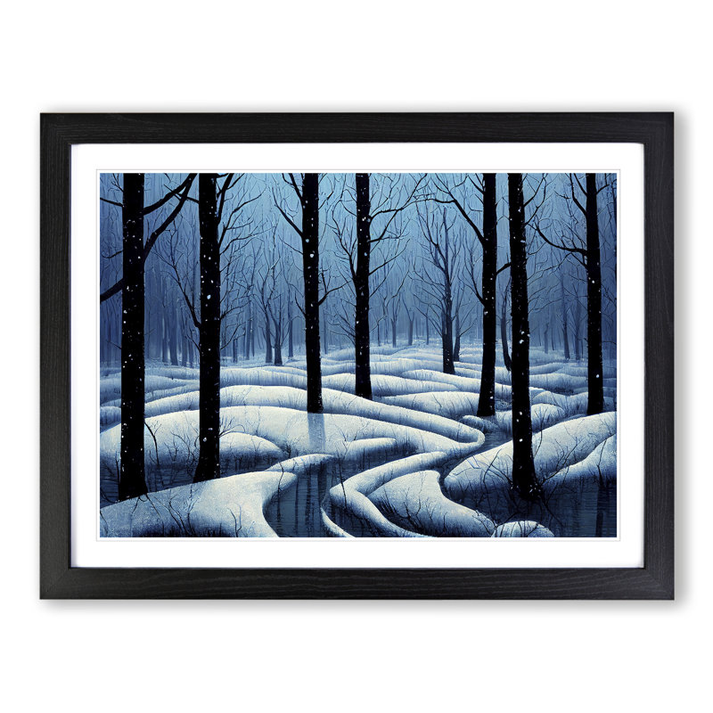 XH1022-10181X Winter Forest Evening - Single Picture Frame Print, Black, 46cm H x 64cm W x 2cm D