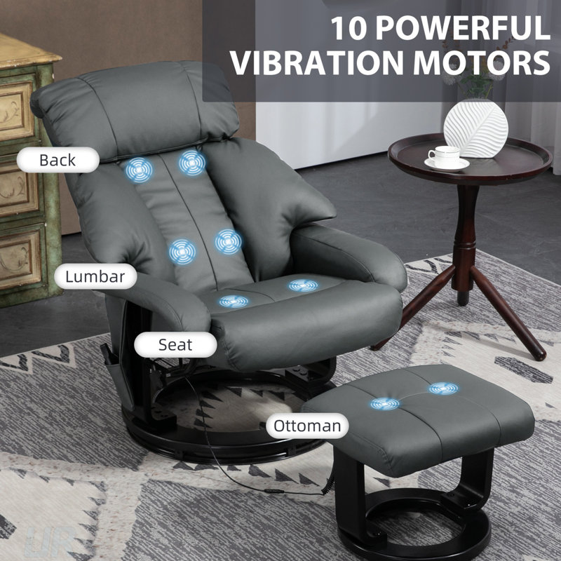 Fauteuil inclinable de massage confortable avec repose-pieds, pivotant à 360 ° et dossier réglable pour une détente ultime
