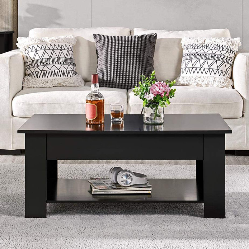Table basse à plateau relevable avec rangement, Noir