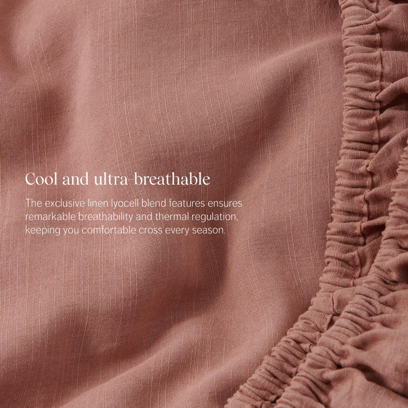Double Stitch Linen Fitted Sheet, Brick Rose, California King Fitted Sheet