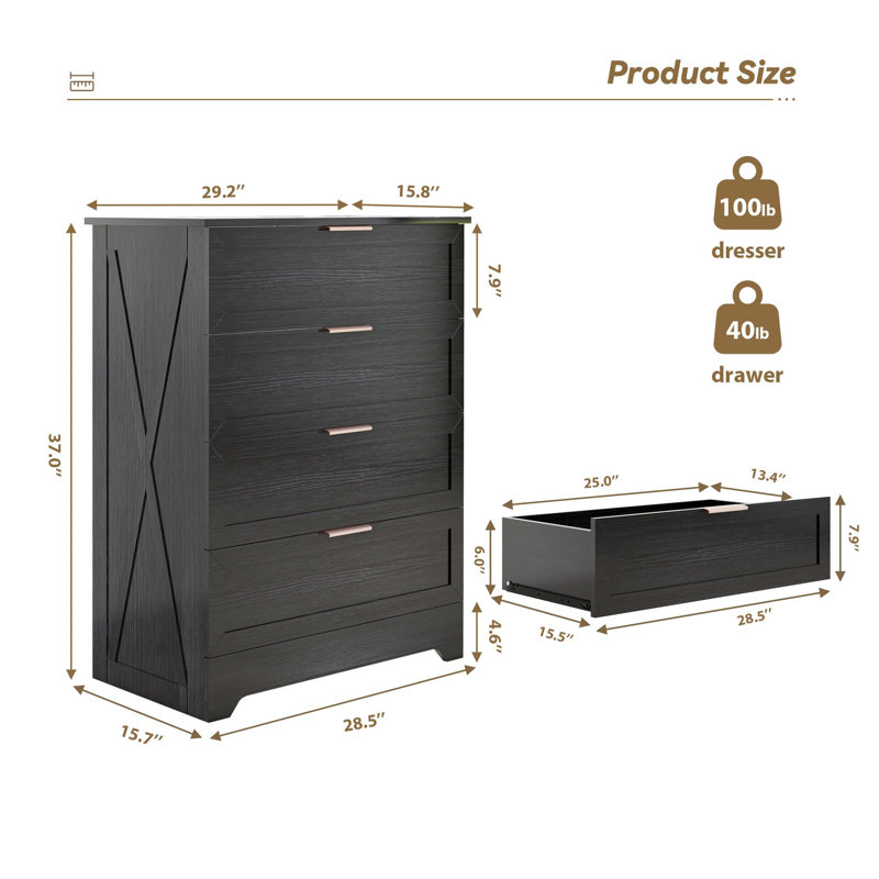 Commode moderne à 4 tiroirs pour chambre à coucher