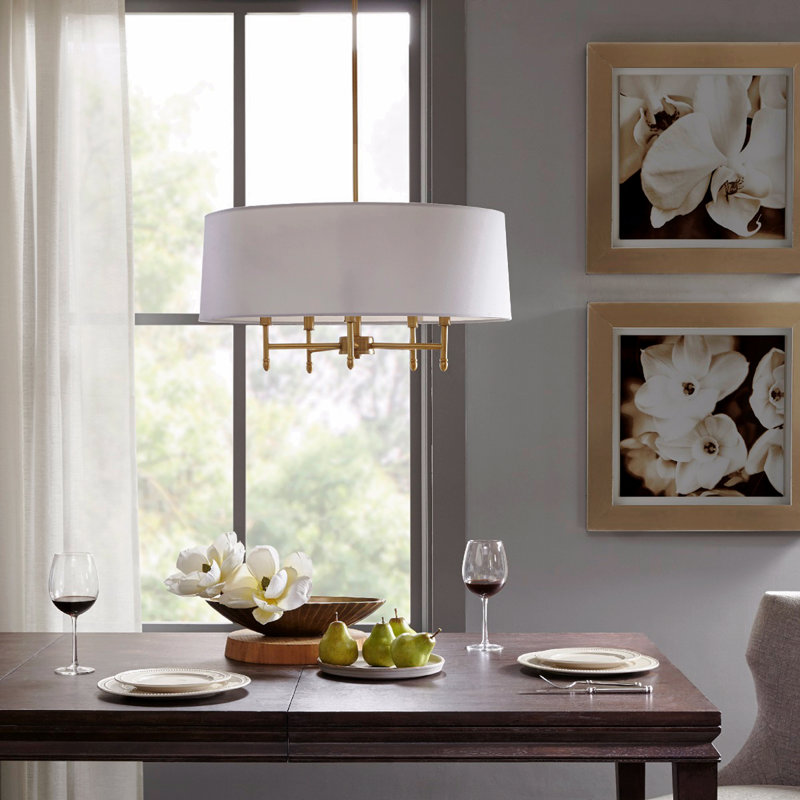 5-Light Drum Shade Chandelier, Gold, White