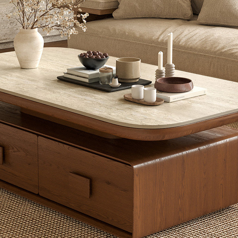 Rectangular stone slab storage coffee table, 16.5" H x 47.2" W x 23.6" D