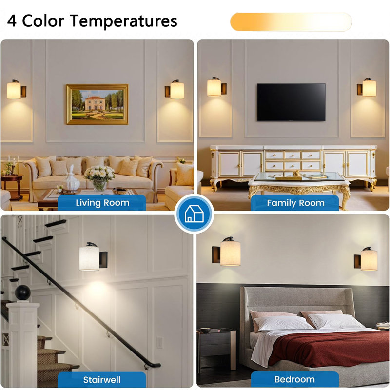 Ensemble de 2 appliques murales rechargeables à piles, Blanc cassé, Noir mat