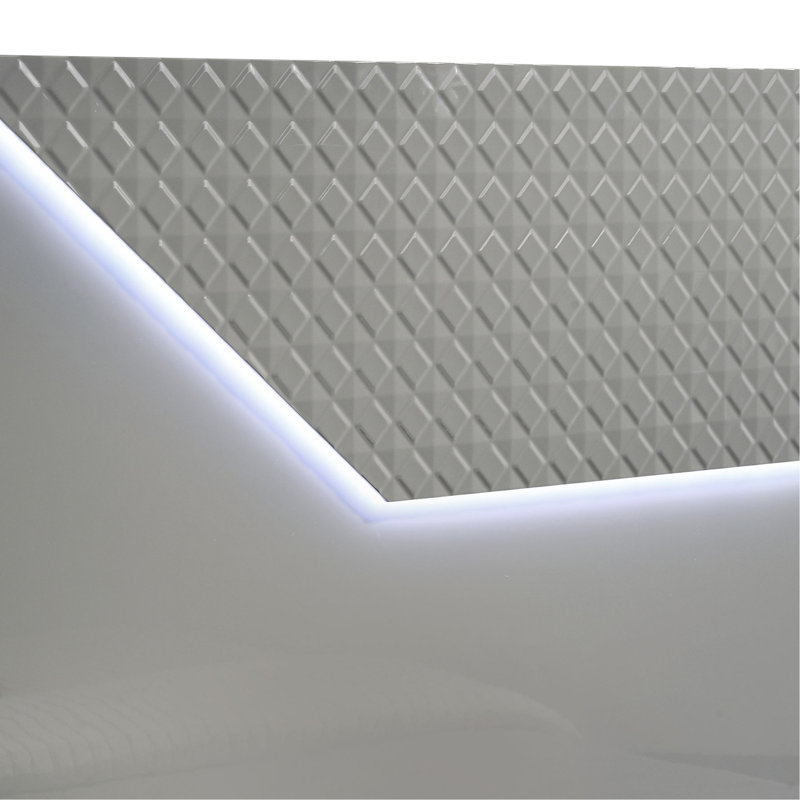 Pierce Grey High Gloss Queen Panel Bed LED Headboard