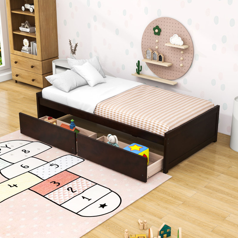  Wood Platform Storage Bed with 2 Drawers