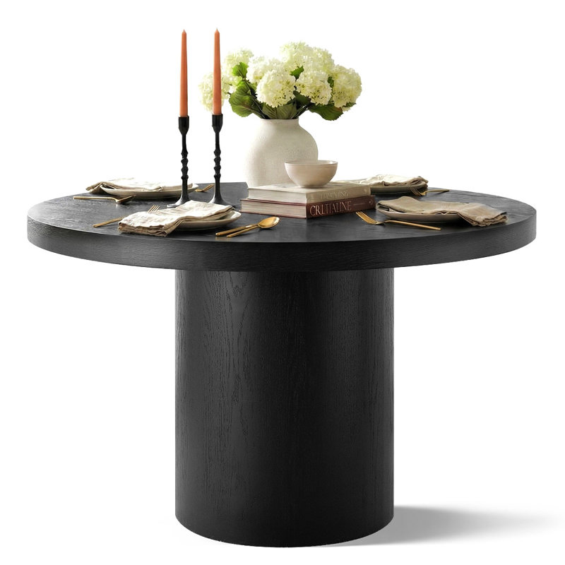 47" Solid Round Pedestal Kitchen Dining Table, Black