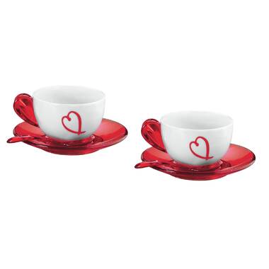 Set of 6 Coffee Cups Guzzini Sugar Bowl Love Heart Series Saucers