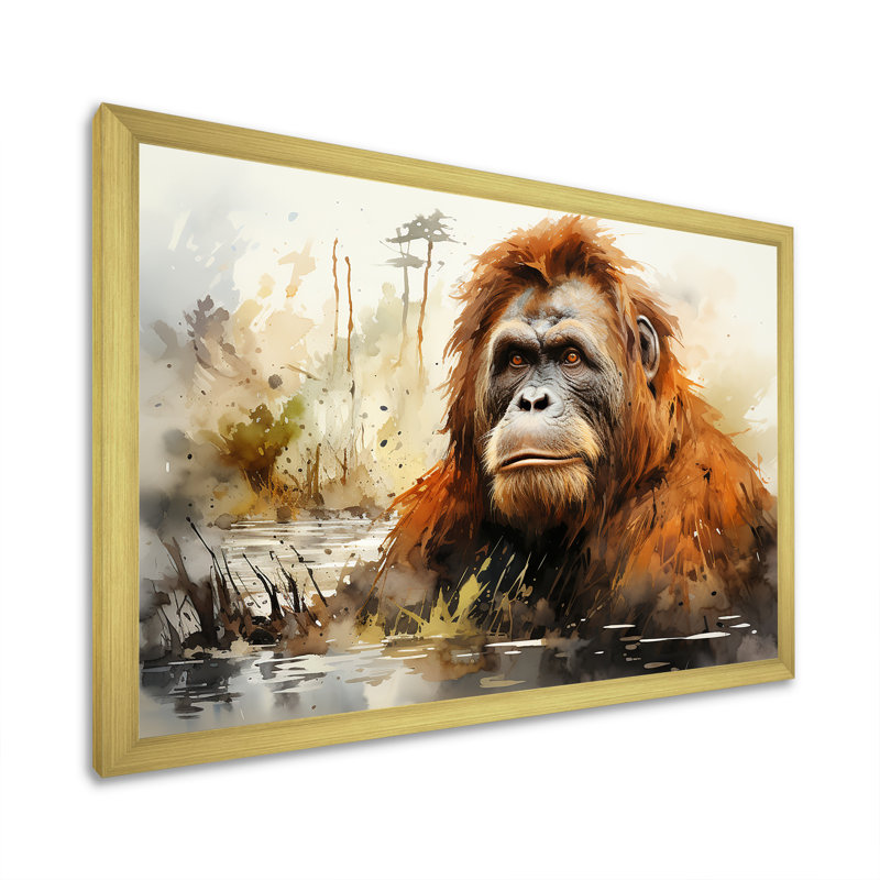 Orang-outan brun dans la forêt tropicale II sur toile, Cadre doré simple, H 12 po x l 20 po x P 1 po