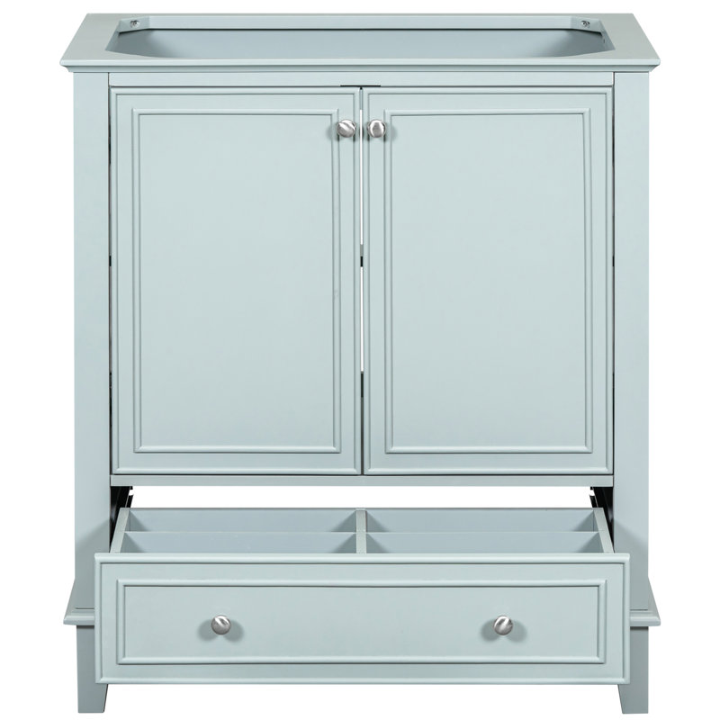 Base d'armoire de salle de bain 30 po seulement - Design moderne, porte et tiroir en bois massif, tablette réglable, base à assembler, 30 po, options de rangement
