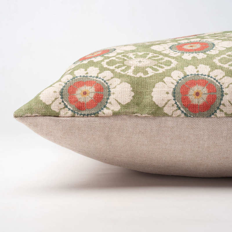 Mandala Motif Linen Print Cushion in Green, 58x58cm, Cover only