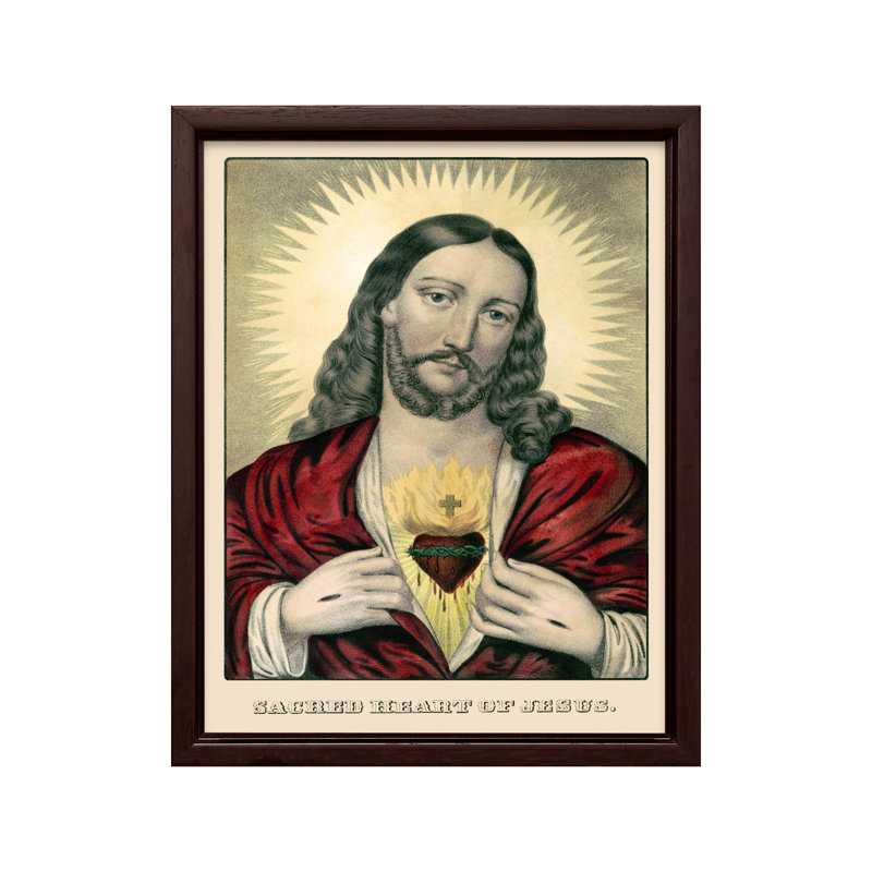 Sacré-Cœur de Jésus No2, Canevas, H 16 po x l 20 po, Encadrement brun