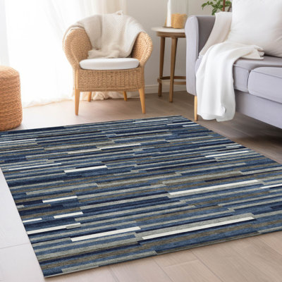 Premium Machine Washable Prisco Navy Rug