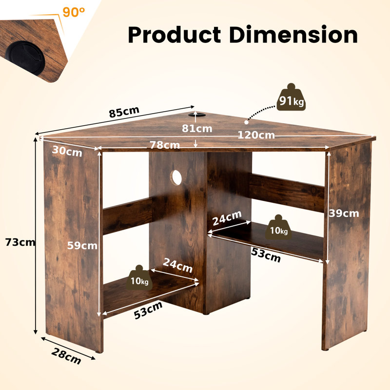 Naason Computer Desk, Rustic Brown