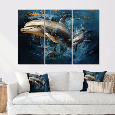 «Blue Dancing Dolphins IV», art mural dauphins