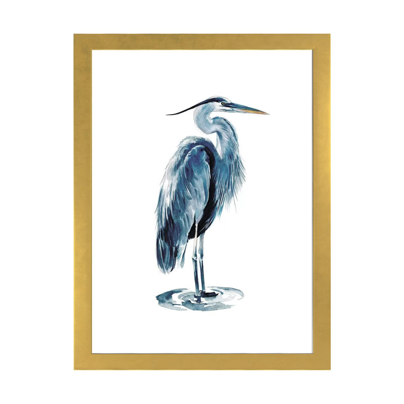 «Blue Heron I» par Jennifer Paxton Parker - impression d'art graphique, H 32 po x l 24 po x P 1 po, Papier encadré doré