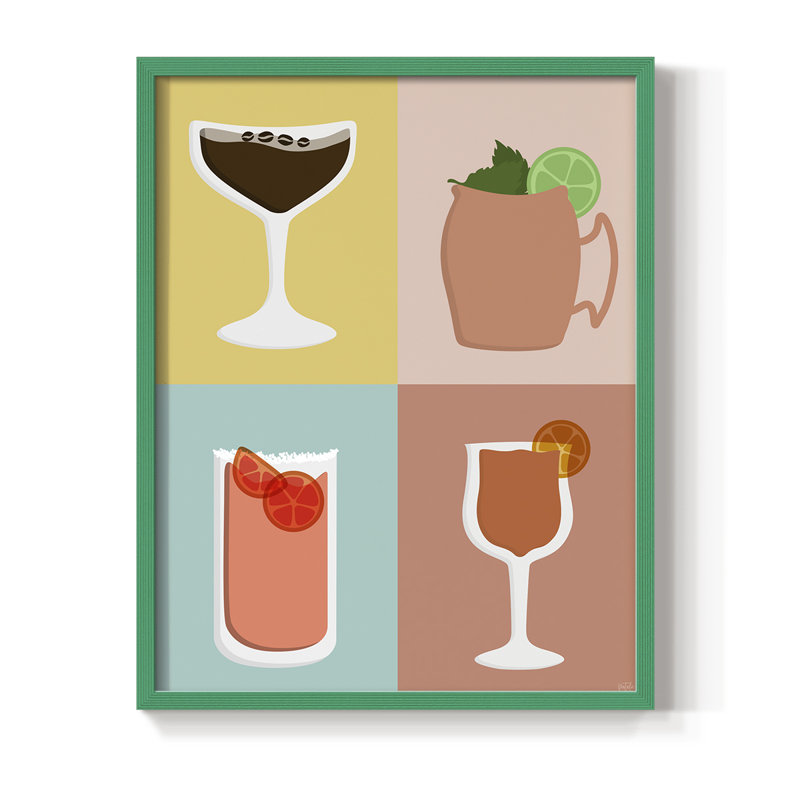 Impression encadrée Colorblock Cocktail II - bois massif, H 11 po x l 9 po, Vert
