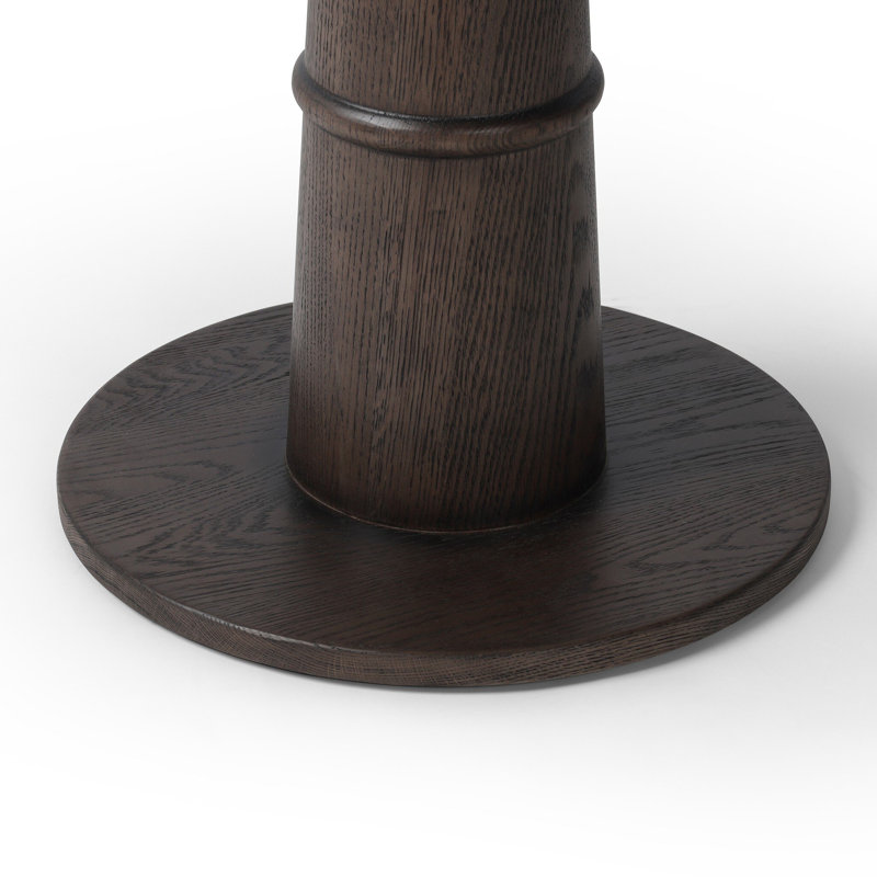 Goetz Bar Table-Brown Oak-Bar, Honed White Marble/Brown Oak, 42.5" H x 32" L x 32" W