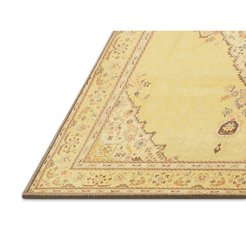 Tapis jaune/brun traditionnel Amrane, Rectangle 5 pi x 8 pi
