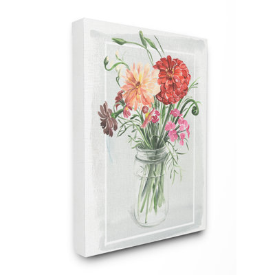 «Summer Zinnia Wildflowers in a Mason Jar», reproduction de peinture à l'aquarelle