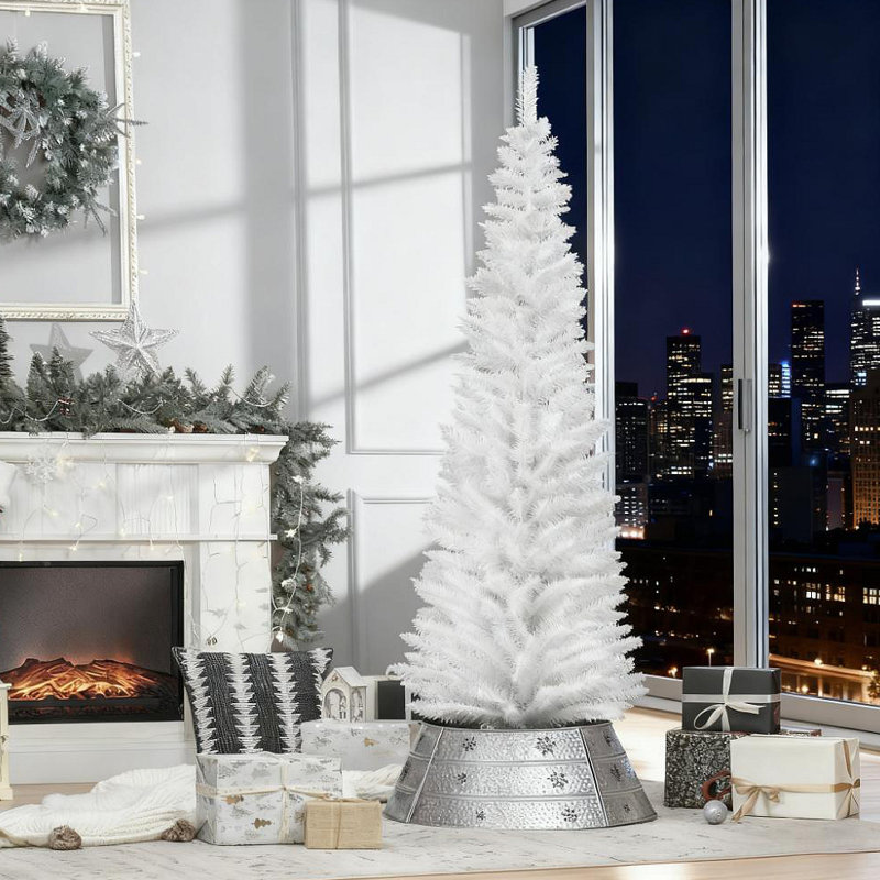 Arbre de Noël, arbre de Noël mince avec branche réaliste, H 6 pi, Blanc