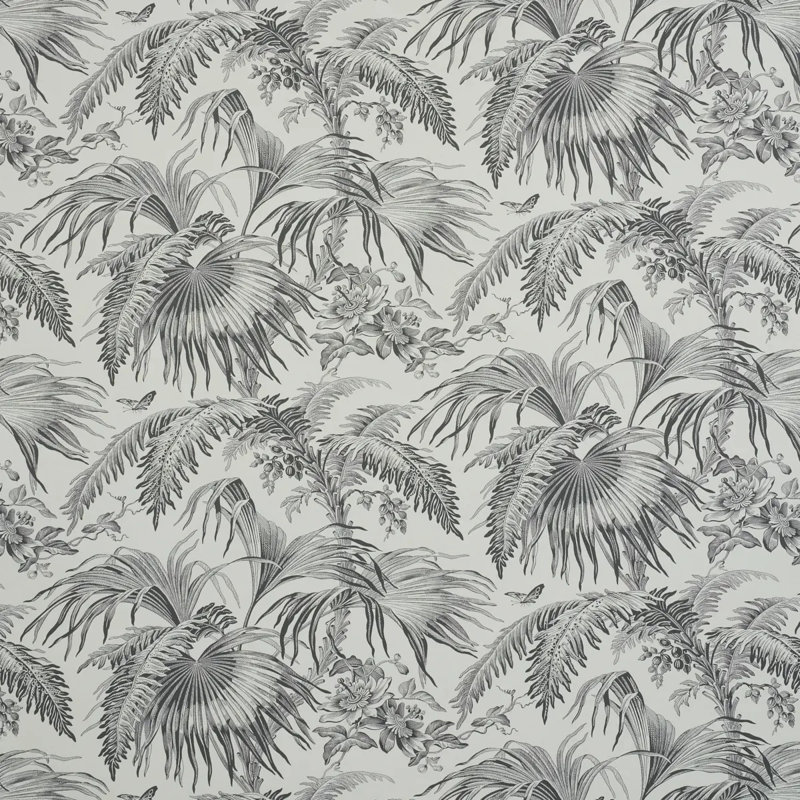 Schumacher x Jill Lasersohn Toile Tropique Wallpaper, Black