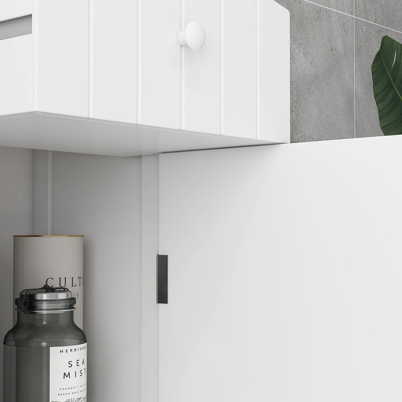 Armoire de rangement pour salle de bain, grande tour à linge avec tablettes et tiroir