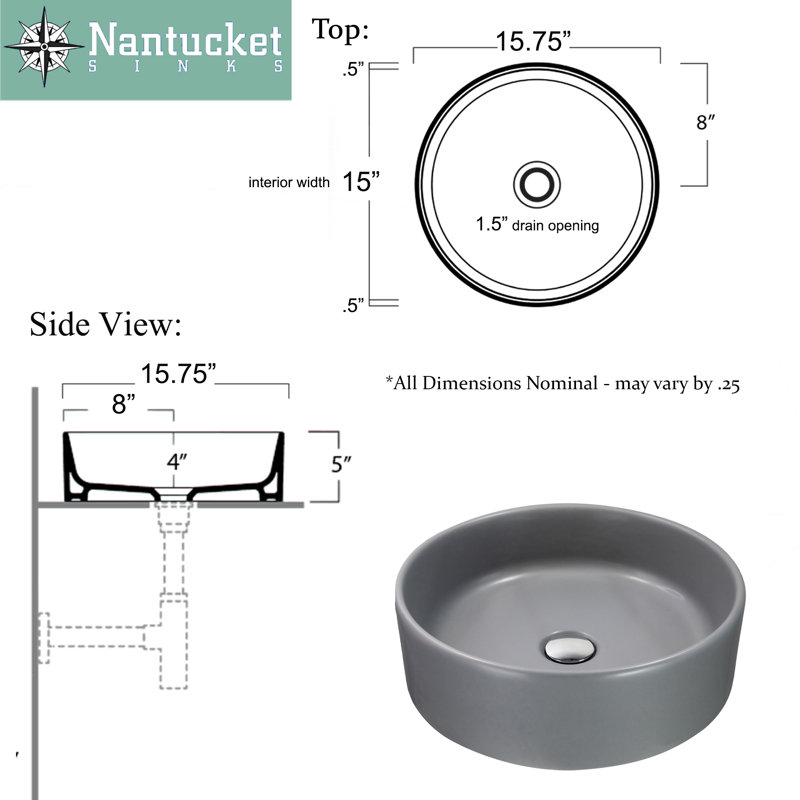 Regatta Poured Circular Vessel Bathroom Sink, Concrete
