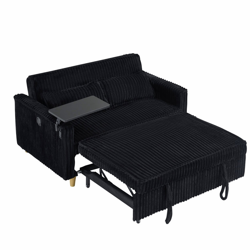 Pull-out Sofa with a Movable Tabletop and USB Ports, Black