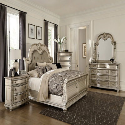 Silver Finish European Design 1pc Luxury Storage Chest With 5 Drawers Genuine Marble Insert Traditional Bedroom Furniture