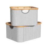 Bamboo Frame Fabric Laundry Storage Bins, 2-Pack
