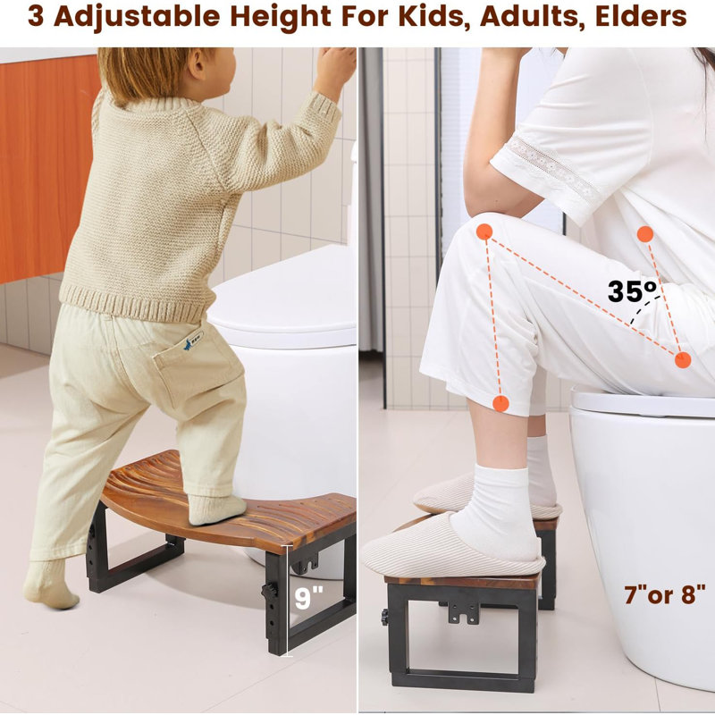 Toilet Stool Foldable,7,8,9 in Adjustable Height