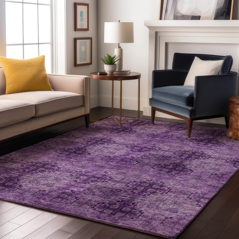 Tapis aubergine de qualité supérieure lavable à la machine Cerrito AMF557, Rectangle 10 pi x 14 pi