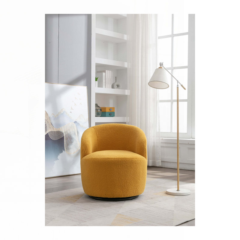 Fauteuil demi-tonneau pivotant, Tissu jaune en peluche