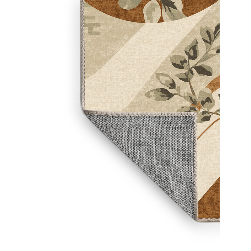 Tapis beige abstrait lavable à la machine Ortmund, 7 x 9