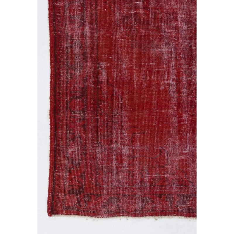 Tapis turc moderne délavé à la main 5,5 x 8,3 pi surteint en rouge