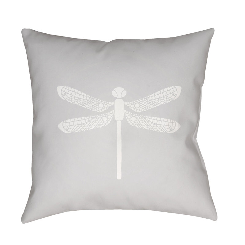 Dragonfly Animal Print Outdoor Throw Pillow, 18" H x 18" W x 3.5" D, Tan