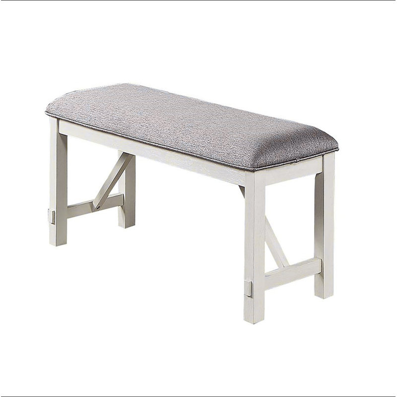 Dining Room Furniture 1x Bench Gray Fabric Cushion Seat White Clean Lines