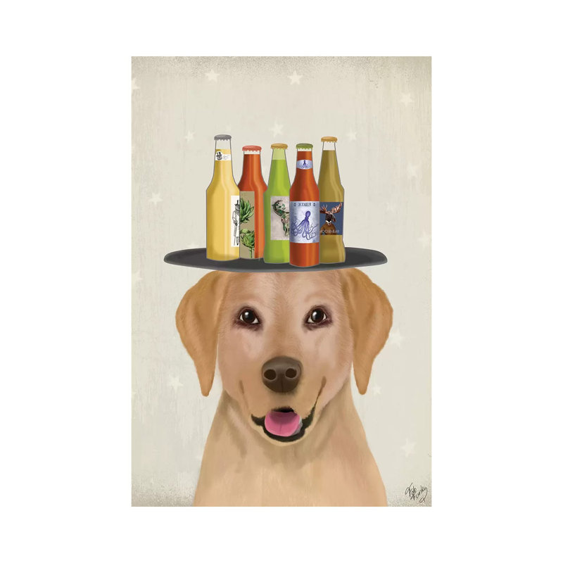 Labrador Yellow Beer Lover by Fab Funky - Wrapped Canvas Gallery-Wrapped Canvas Giclée, 20.32 cm H x 30.48 cm W