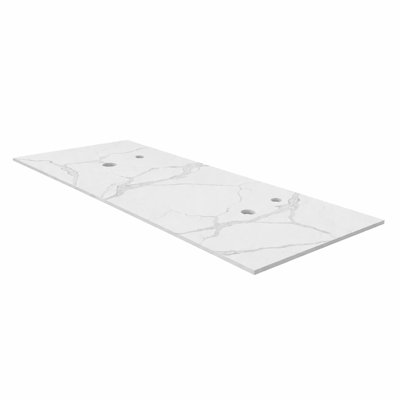 Modern 60" Solid Surface Bathroom Vanity Top for Vessel Sink - White Marble Design