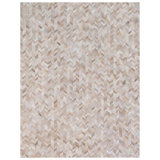 Mosaic Leather Cowhide Chevron Area Rug in Light Beige