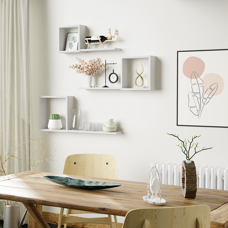 Tablettes flottantes en bois à fixation murale, White
