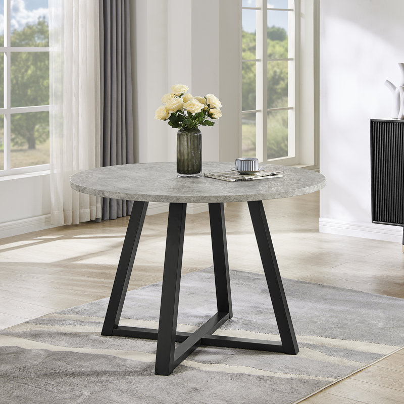 Berla Round 45'' Contemporary Round Dining Table, Trestle Base, White Finish, Black, Gray