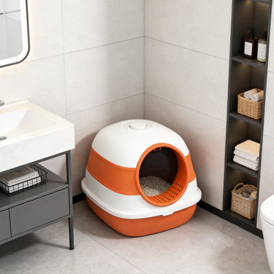 Couvercle pour litière pour chat offrant un espace pliable et facile à nettoyer, avec assainisseur d'air orange blanc L 20,5 po x l 16,25 po H 15 po offrant un accès transparent au plateau